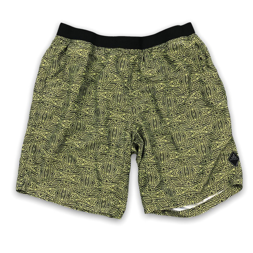Men's Black & Neon Yellow Patterned Athletic Shorts